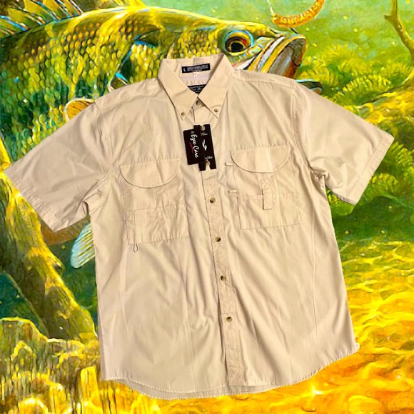 Fishing Shirt L Tan “Keep Your  Mouth Shut and You Won’t Get Caught” Tiger Hill - Picture 2 of 10